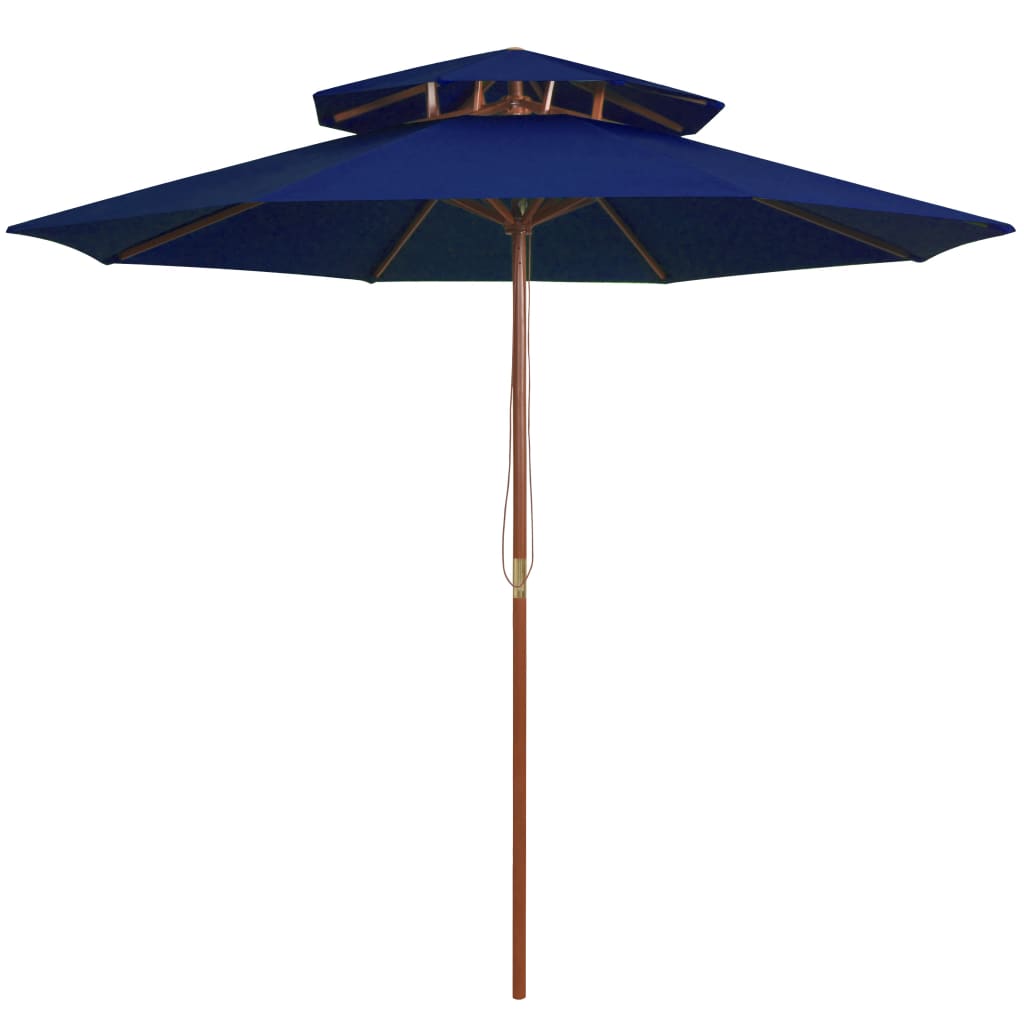 vidaXL Double Decker Parasol with Wooden Pole Blue 270 cm