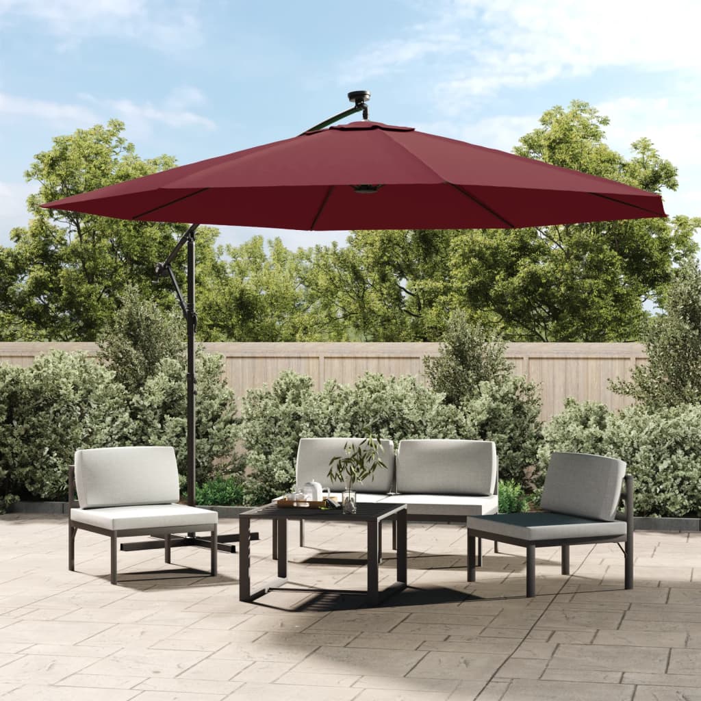 vidaXL Cantilever Umbrella with LED Lights Bordeaux Red 350 cm