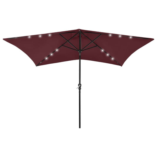 vidaXL Parasol with LEDs and Steel Pole Bordeaux Red 2x3 m