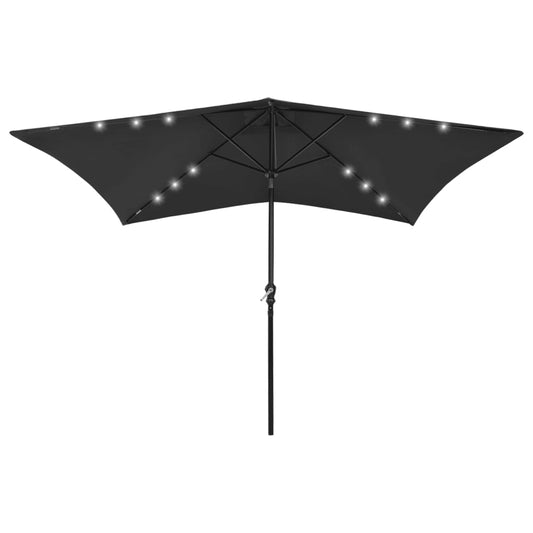 vidaXL Parasol with LEDs and Steel Pole Black 2x3 m