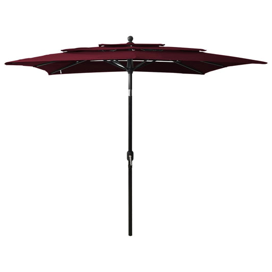 vidaXL 3-Tier Parasol with Aluminium Pole Bordeaux Red 2.5x2.5 m
