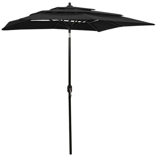 vidaXL 3-Tier Parasol with Aluminium Pole Black 2x2 m