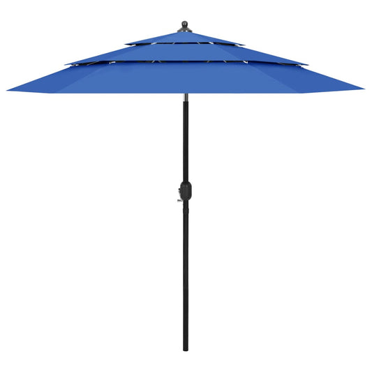 vidaXL 3-Tier Parasol with Aluminium Pole Azure Blue 2.5 m