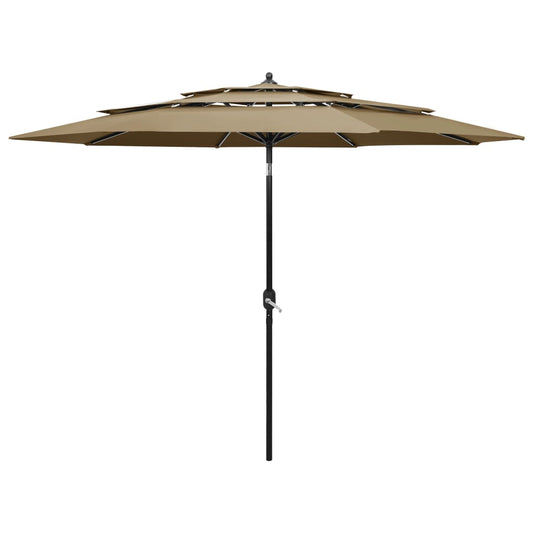 vidaXL 3-Tier Parasol with Aluminium Pole Taupe 3 m