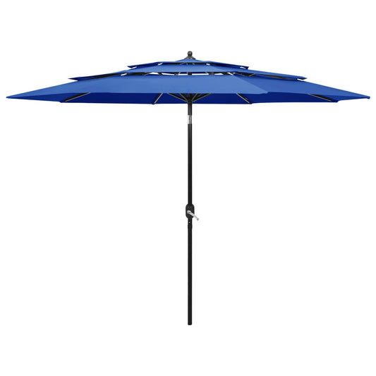 vidaXL 3-Tier Parasol with Aluminium Pole Azure Blue 3 m