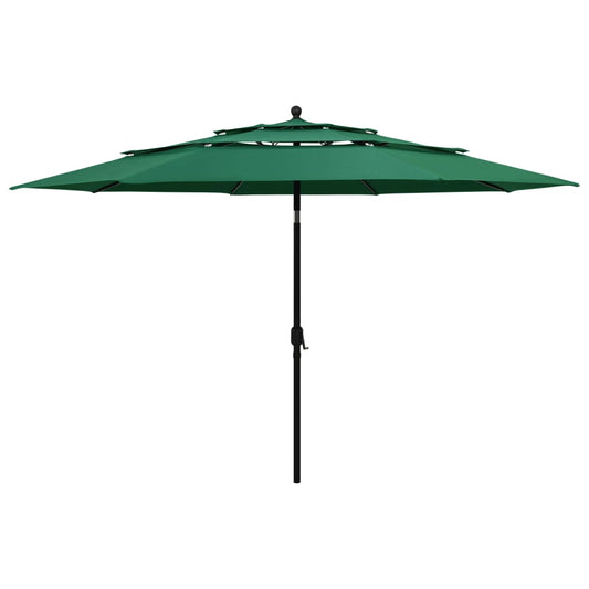 vidaXL 3-Tier Parasol with Aluminium Pole Green 3.5 m