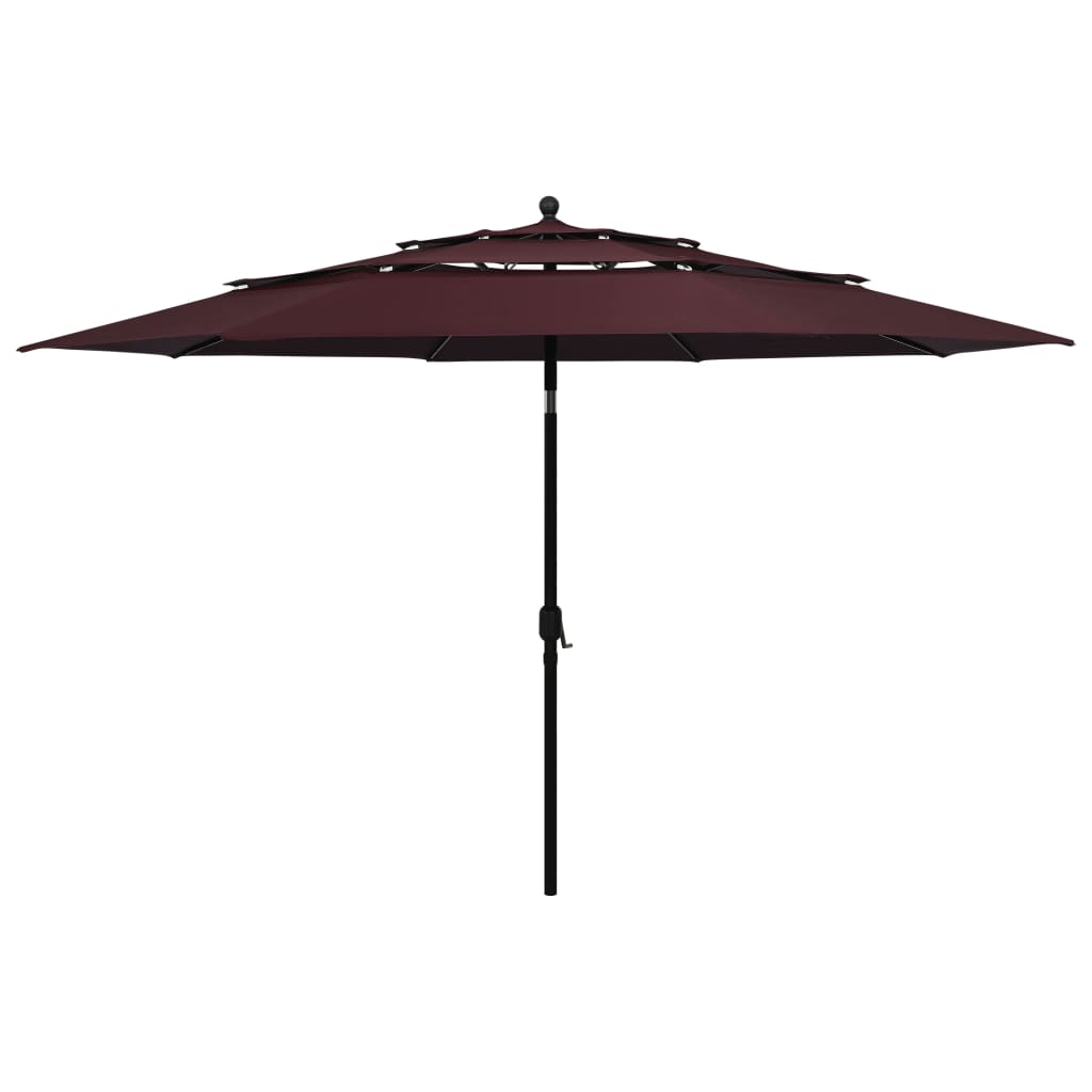 vidaXL 3-Tier Parasol with Aluminium Pole Bordeaux Red 3.5 m