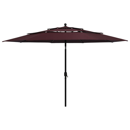 vidaXL 3-Tier Parasol with Aluminium Pole Bordeaux Red 3.5 m