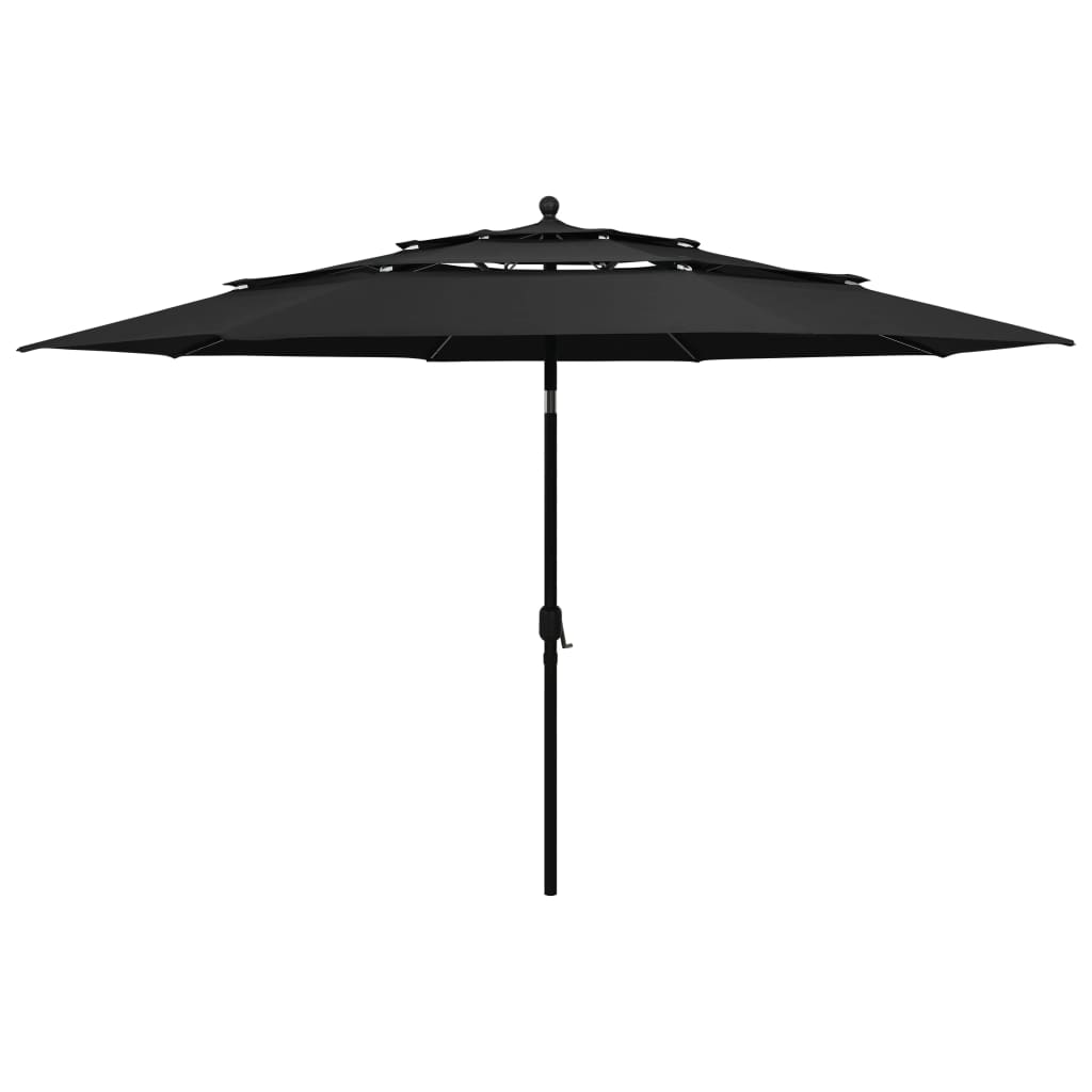 vidaXL 3-Tier Parasol with Aluminium Pole Black 3.5 m