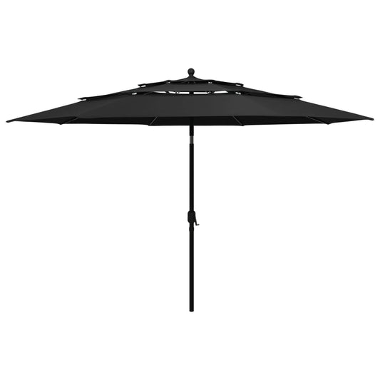 vidaXL 3-Tier Parasol with Aluminium Pole Black 3.5 m