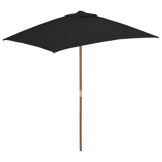 vidaXL Outdoor Parasol with Wooden Pole Black 150x200 cm