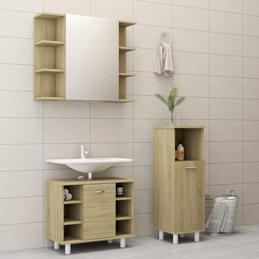 vidaXL 3 Piece Bathroom Furniture Set Sonoma Oak Engineered Wood