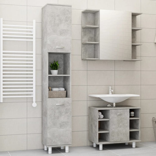 vidaXL 3 Piece Bathroom Furniture Set Concrete Grey Engineered Wood