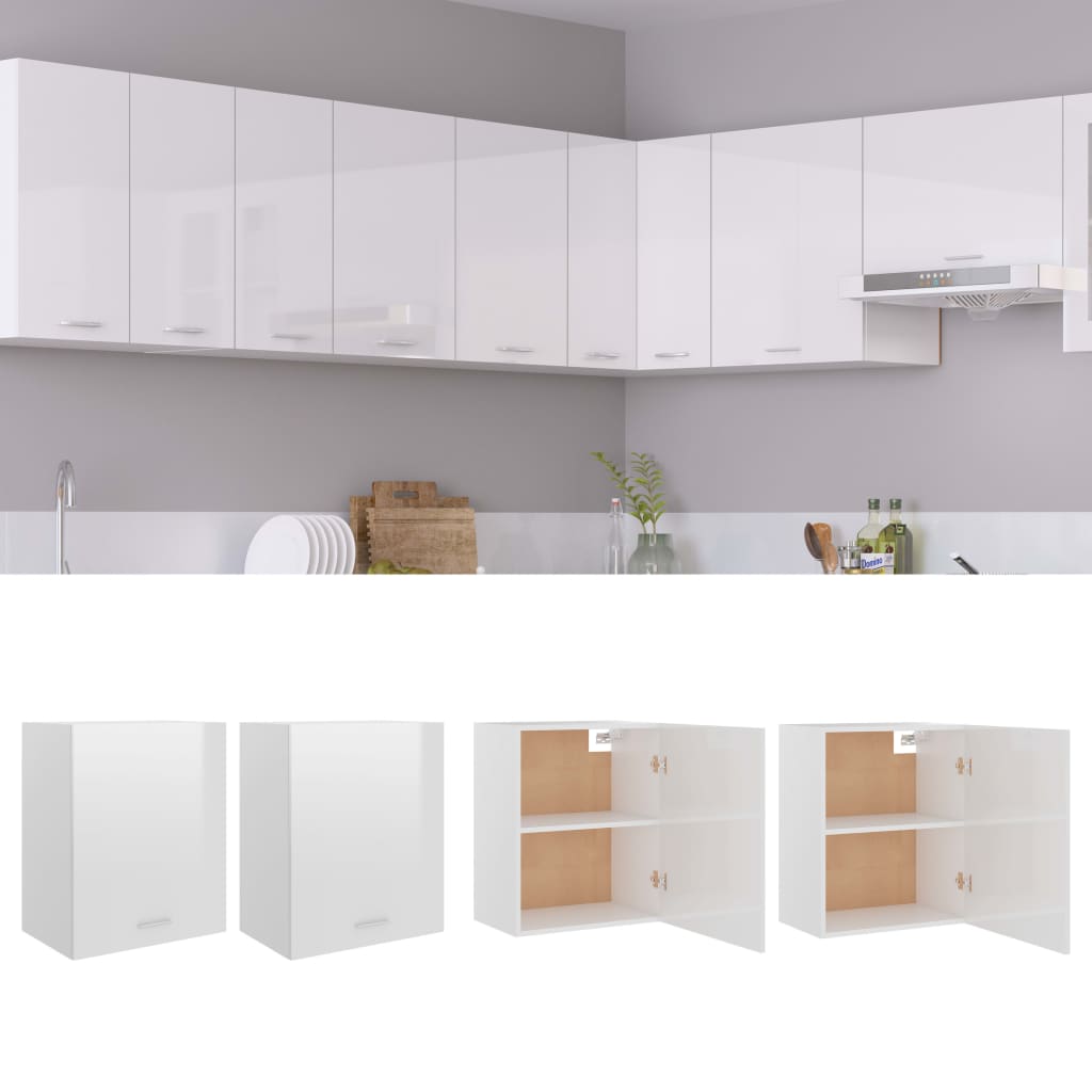 vidaXL Hanging Cabinets 2 pcs High Gloss White 50x31x60 cm Engineered Wood
