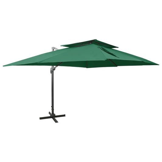 vidaXL Cantilever Umbrella with Double Top Green 400x300 cm