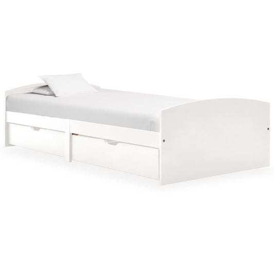 vidaXL Bed Frame with 2 Drawers White Solid Pine Wood 90x200 cm