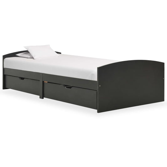 vidaXL Bed Frame with 2 Drawers Grey Solid Pine Wood 90x200 cm