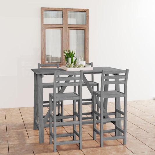 vidaXL 5 Piece Outdoor Bar Set Grey Solid Acacia Wood