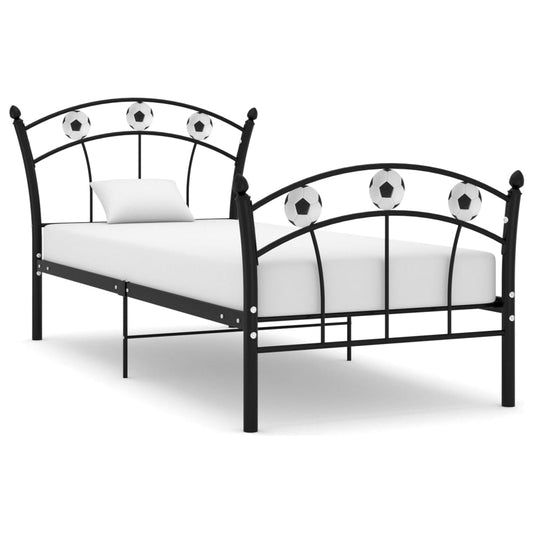 vidaXL Bed Frame with Football Design Black Metal 90x200 cm