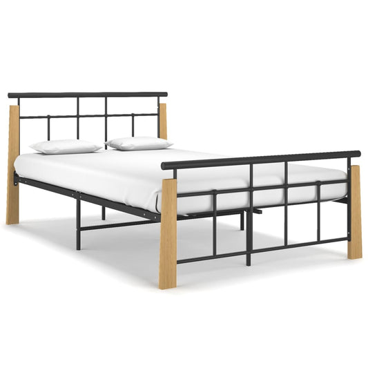 vidaXL Bed Frame Metal and Solid Oak Wood 120x200 cm