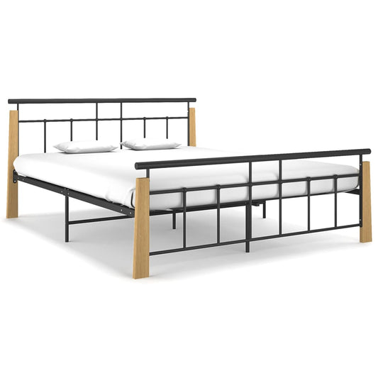 vidaXL Bed Frame Metal and Solid Oak Wood 160x200 cm