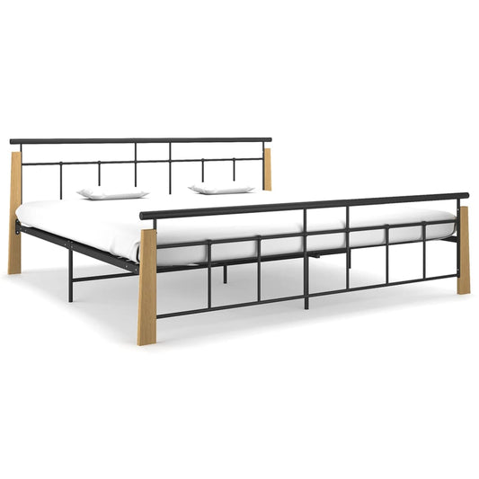 vidaXL Bed Frame Metal and Solid Oak Wood 200x200 cm