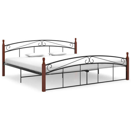 vidaXL Bed Frame Black Metal and Solid Oak Wood 200x200 cm