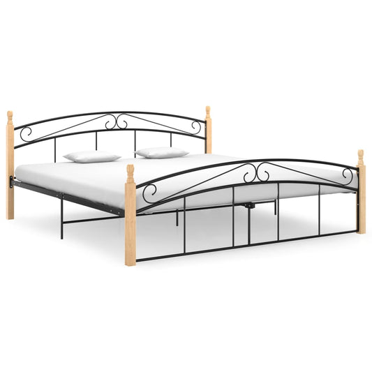 vidaXL Bed Frame Black Metal and Solid Oak Wood 180x200 cm 6FT Super King