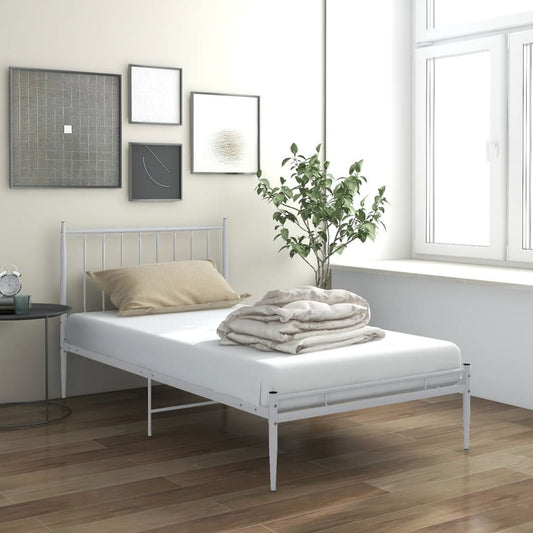 vidaXL Bed Frame White Metal 90x200 cm