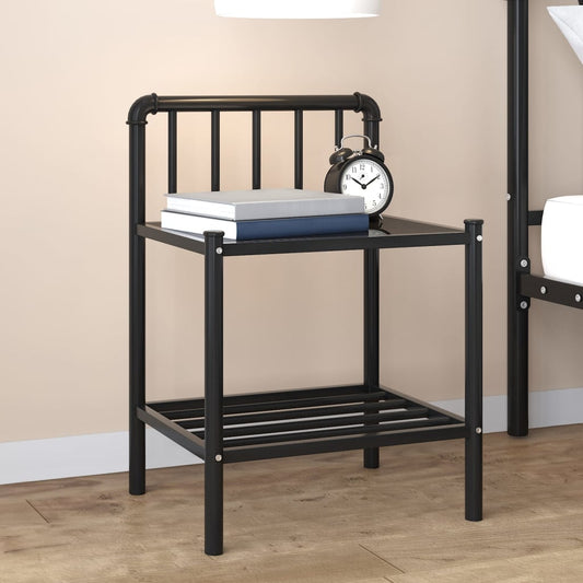 vidaXL Bedside Cabinet Black 45x34.5x62.5 cm Metal and Glass