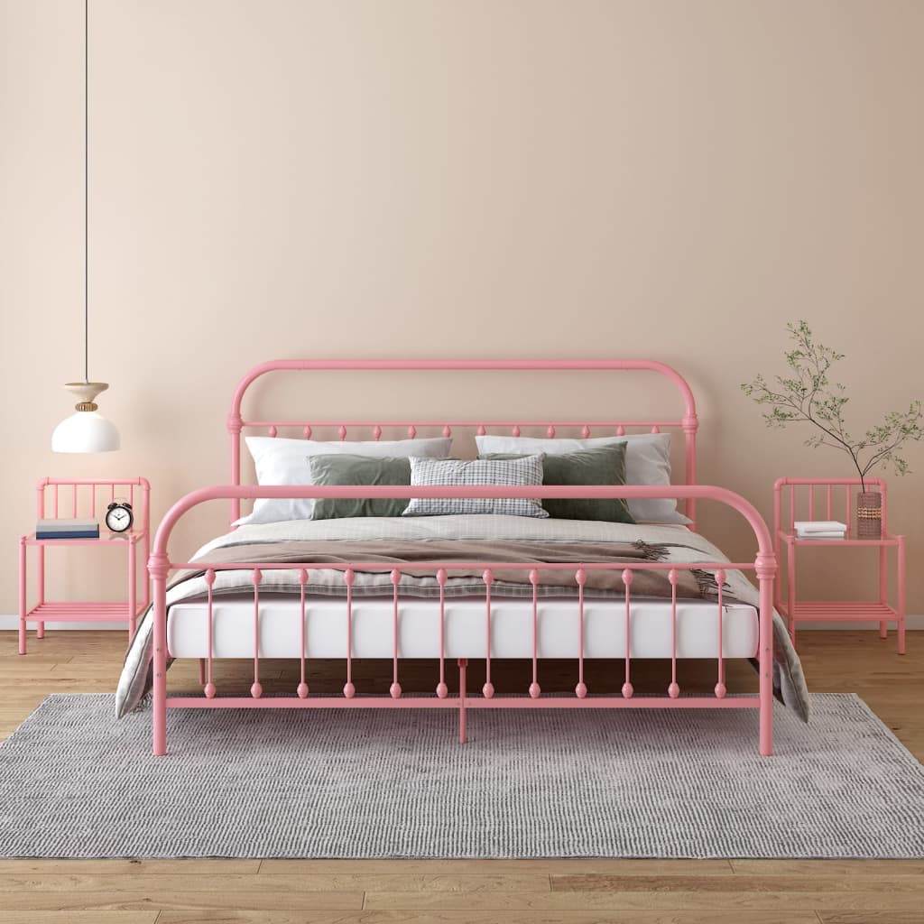vidaXL Bedside Cabinets 2 pcs Pink and Transparent Metal and Glass