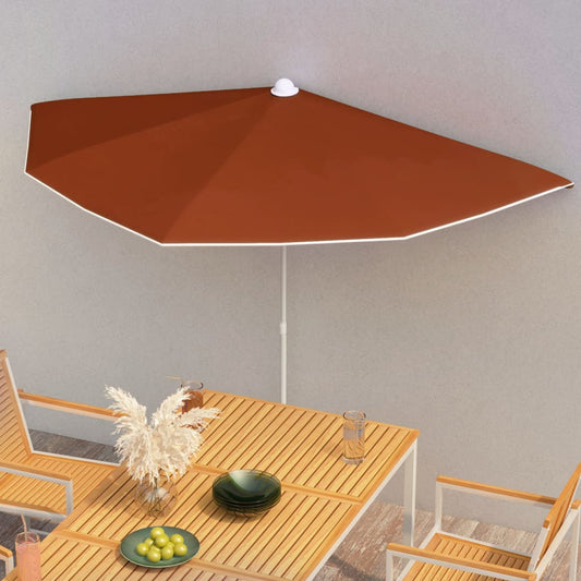vidaXL Garden Half Parasol with Pole 180x90 cm Terracotta
