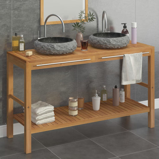vidaXL Bathroom Vanity Cabinet Solid Teak with Sinks Marble Black