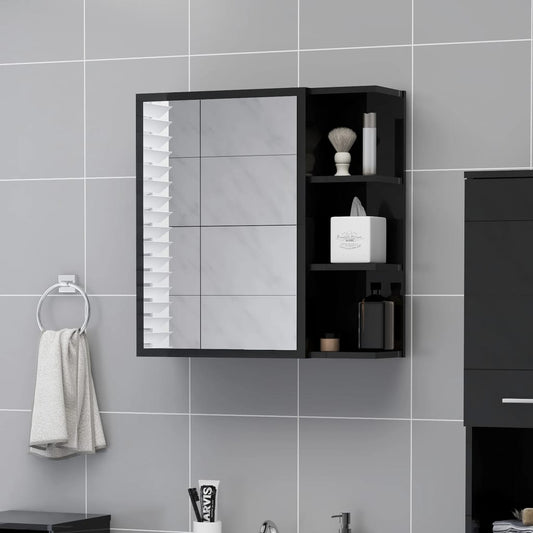 vidaXL Bathroom Mirror Cabinet High Gloss Black 62.5x20.5x64 cm Engineered Wood