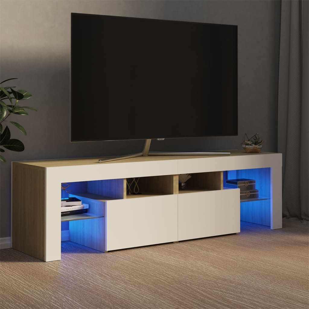 vidaXL TV Cabinet with LED Lights White and Sonoma Oak 140x36.5x40 cm