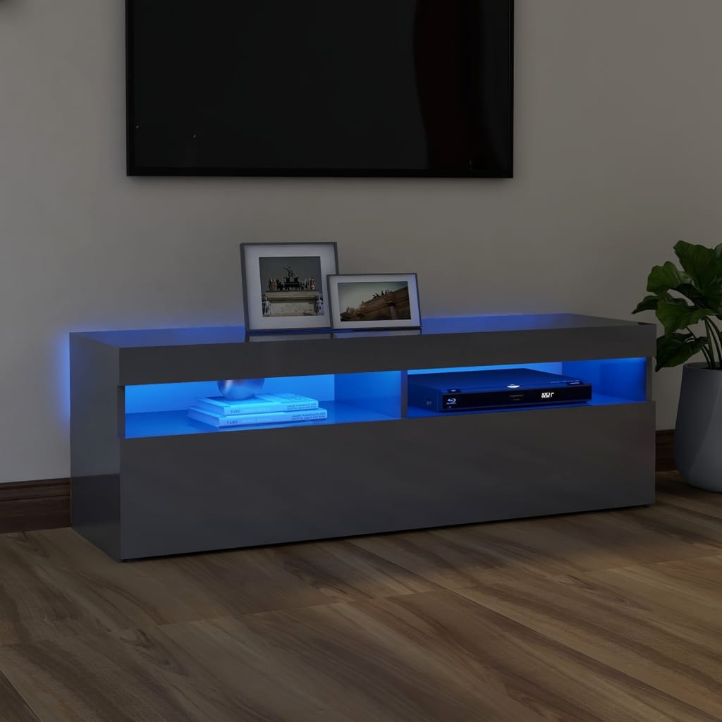 vidaXL TV Cabinet with LED Lights High Gloss Grey 120x35x40 cm