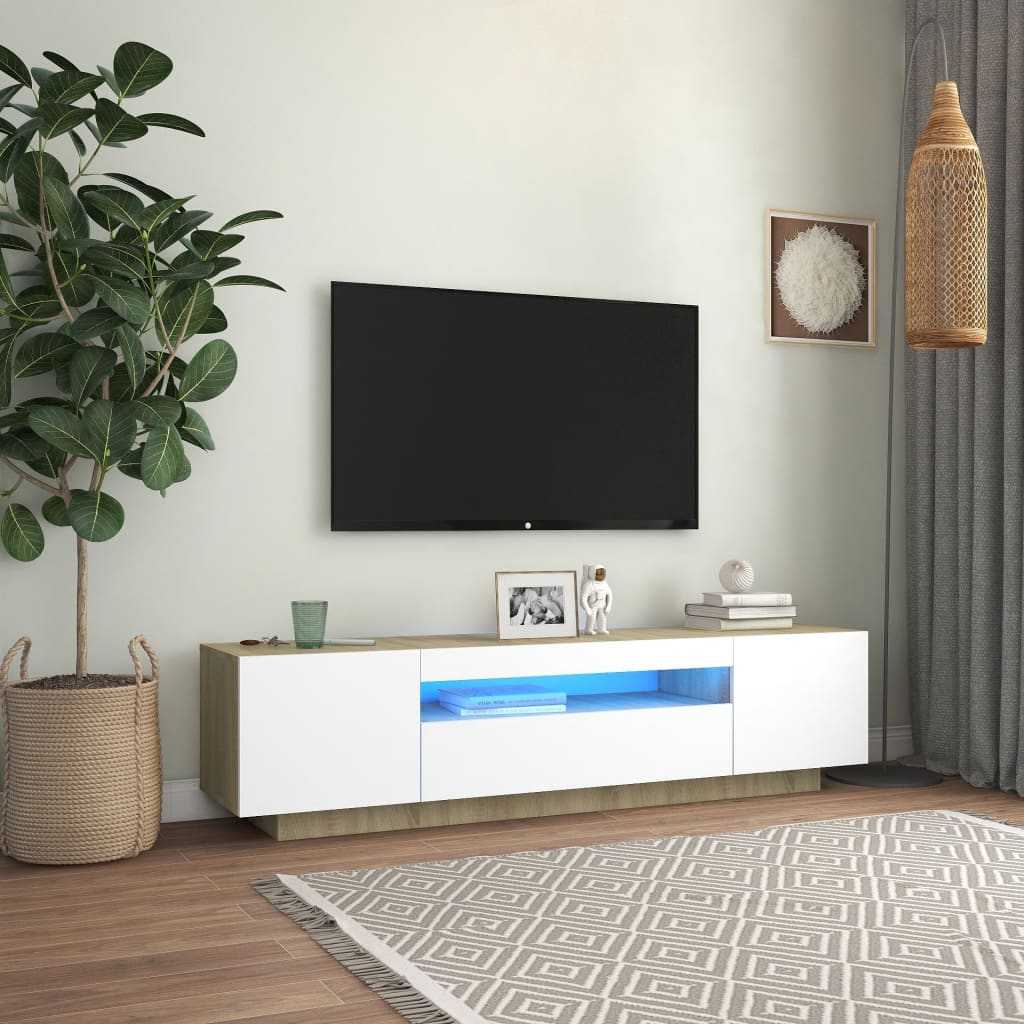 vidaXL TV Cabinet with LED Lights White and Sonoma Oak 160x35x40 cm