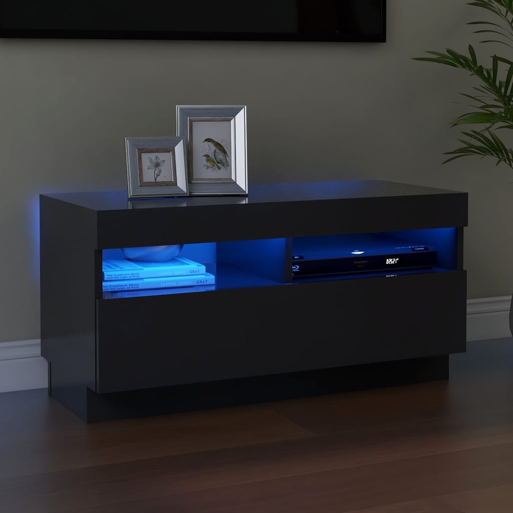 vidaXL TV Cabinet with LED Lights High Gloss Grey 80x35x40 cm