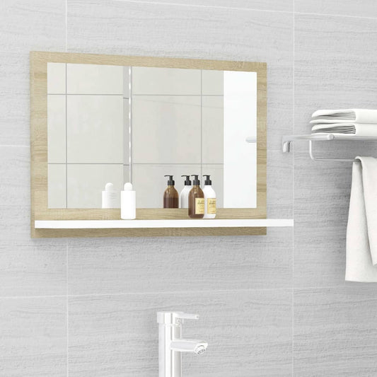 vidaXL Bathroom Mirror White and Sonoma Oak 60x10.5x37 cm Engineered Wood