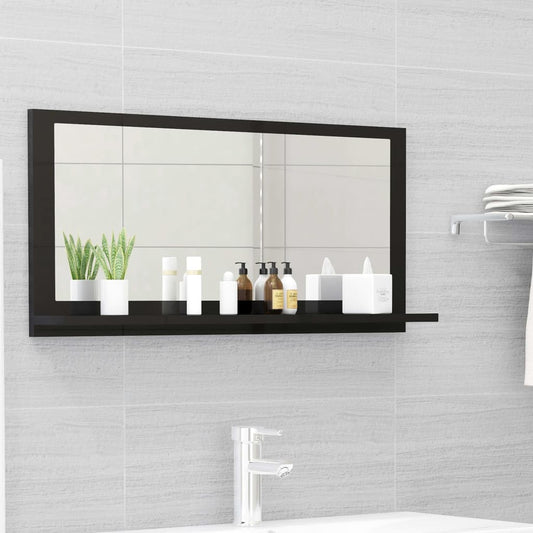 vidaXL Bathroom Mirror High Gloss Black 80x10.5x37 cm Engineered Wood