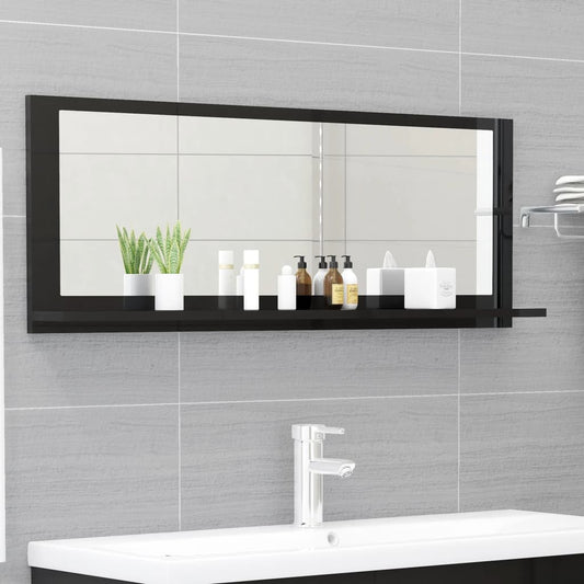 vidaXL Bathroom Mirror High Gloss Black 100x10.5x37 cm Engineered Wood