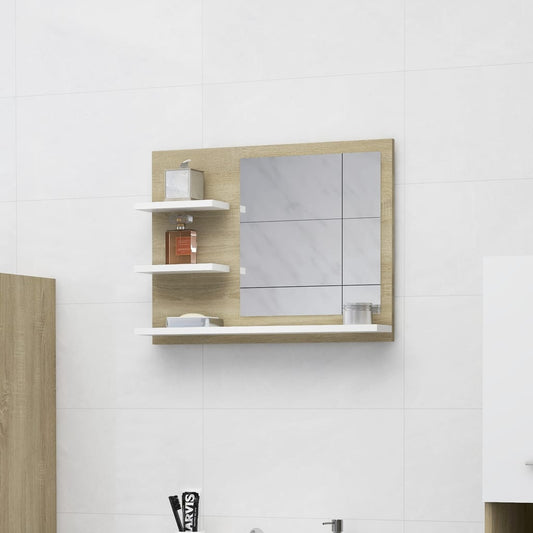 vidaXL Bathroom Mirror White and Sonoma Oak 60x10.5x45 cm Engineered Wood