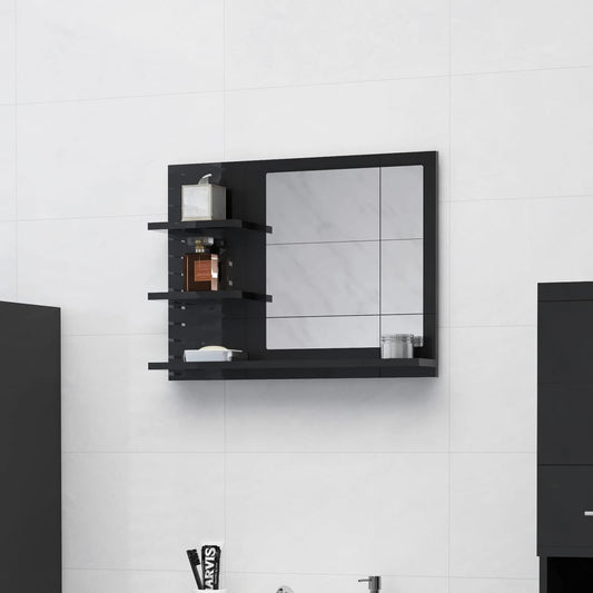 vidaXL Bathroom Mirror High Gloss Black 60x10.5x45 cm Engineered Wood