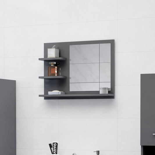 vidaXL Bathroom Mirror High Gloss Grey 60x10.5x45 cm Engineered Wood