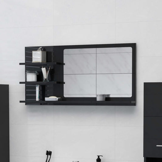 vidaXL Bathroom Mirror High Gloss Black 90x10.5x45 cm Engineered Wood