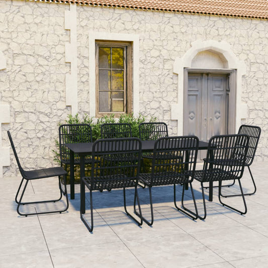 vidaXL 9 Piece Outdoor Dining Set Poly Rattan and Glass