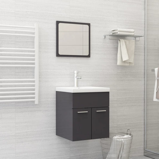 vidaXL 2 Piece Bathroom Furniture Set High Gloss Grey Engineered Wood