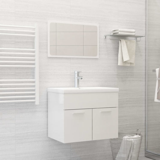 vidaXL 2 Piece Bathroom Furniture Set High Gloss White Engineered Wood