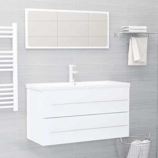 vidaXL 2 Piece Bathroom Furniture Set High Gloss White Engineered Wood