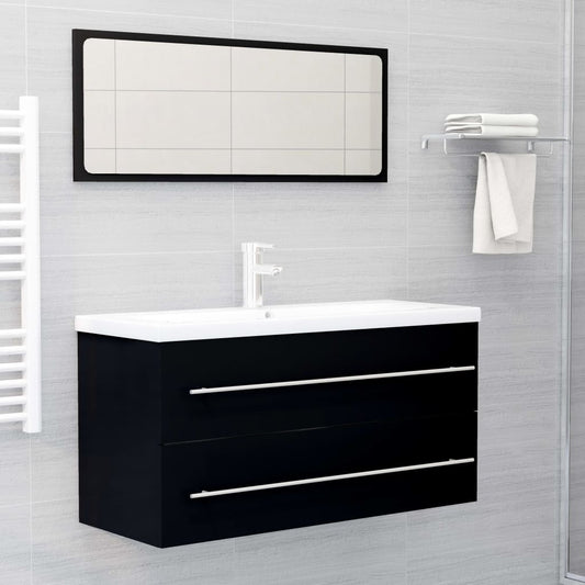 vidaXL 2 Piece Bathroom Furniture Set Black Engineered Wood